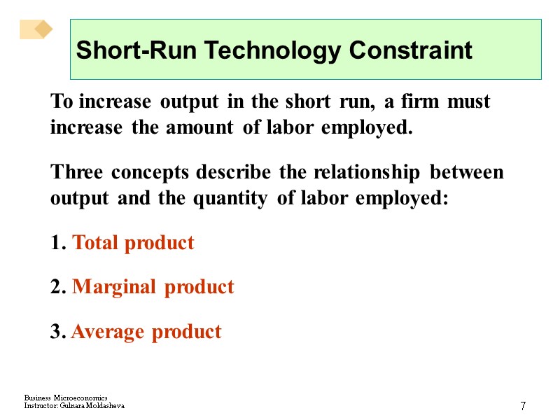 7 Short-Run Technology Constraint To increase output in the short run, a firm must